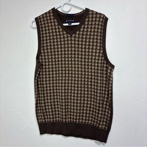 Stafford Brown Houndstooth Men's Sweater Vest 100% Pima Cotton Medium